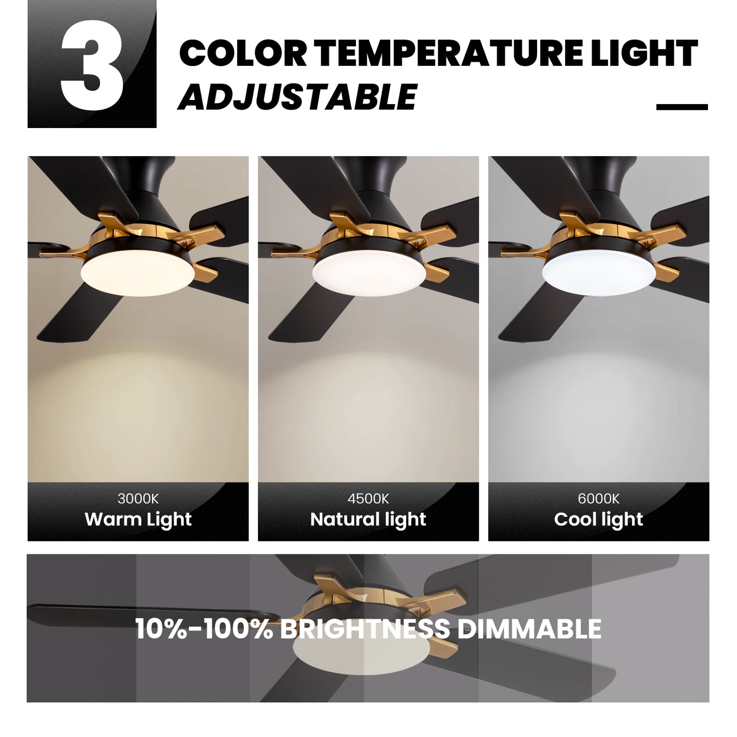 42 in. Indoor Modern Black and Brown Blades Standard Flush Mount Low Profile Ceiling Fan with Integrated LED and Remote