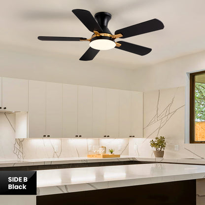 42 in. Indoor Modern Black and Brown Blades Standard Flush Mount Low Profile Ceiling Fan with Integrated LED and Remote