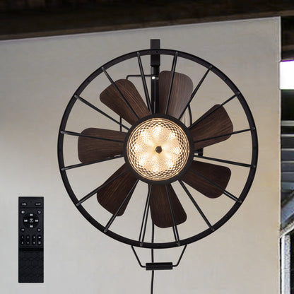 20 in. Black Indoor/Outdoor LED Waterproof Caged Wall Mount Fan with Remote and APP Control