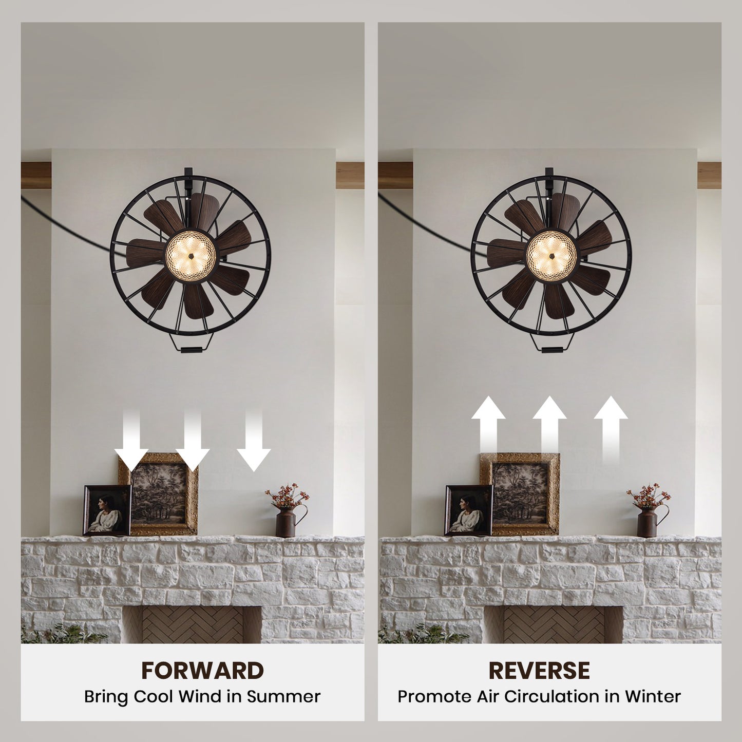 20 in. Black Indoor/Outdoor LED Waterproof Caged Wall Mount Fan with Remote and APP Control