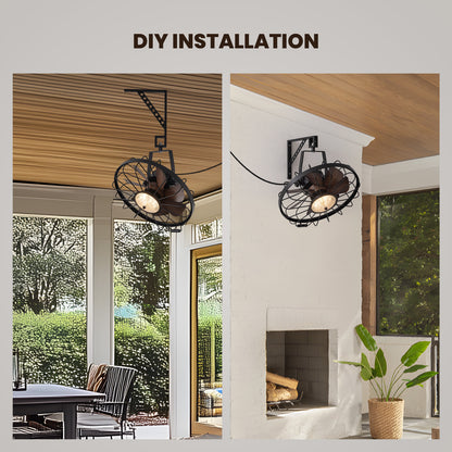 20 in. Black Indoor/Outdoor LED Waterproof Caged Wall Mount Fan with Remote and APP Control