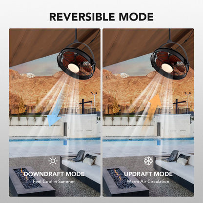 25in Outdoor Waterproof Ceiling Fan with Light 3CCT Dimmable Plug in Caged Ceiling Fan