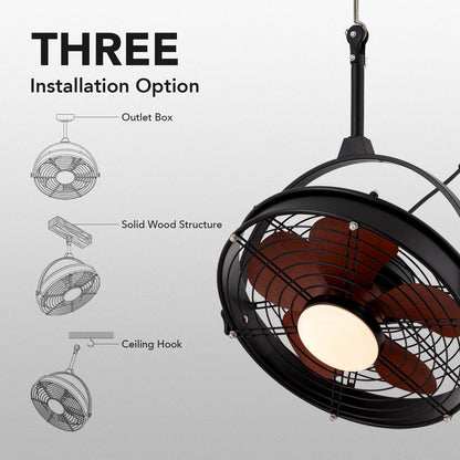 25in Outdoor Waterproof Ceiling Fan with Light 3CCT Dimmable Plug in Caged Ceiling Fan