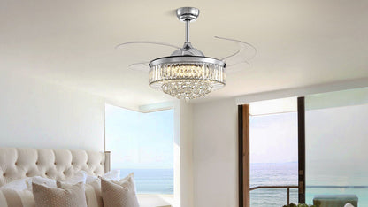 48 in Smart Retractable Chrome Crystal Ceiling Fan with Integrated LED