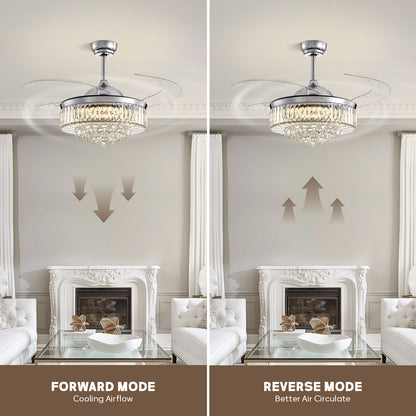 48 in Smart Retractable Chrome Crystal Ceiling Fan with Integrated LED