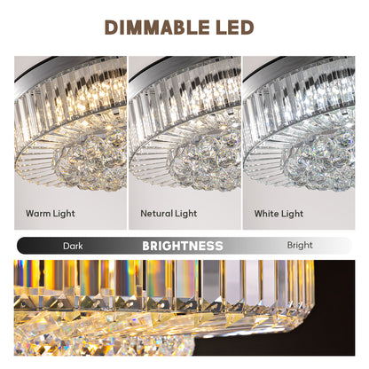 48 in Smart Retractable Chrome Crystal Ceiling Fan with Integrated LED