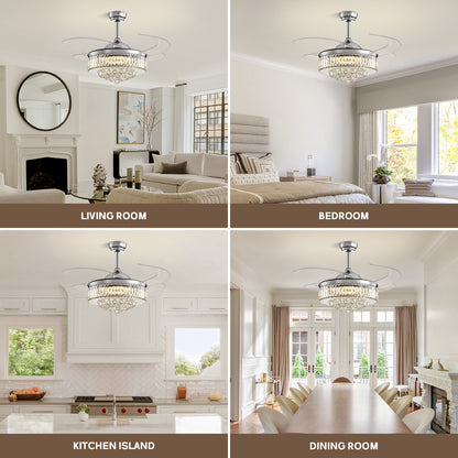 48 in Smart Retractable Chrome Crystal Ceiling Fan with Integrated LED