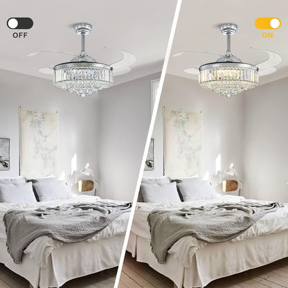48 in Smart Retractable Chrome Crystal Ceiling Fan with Integrated LED