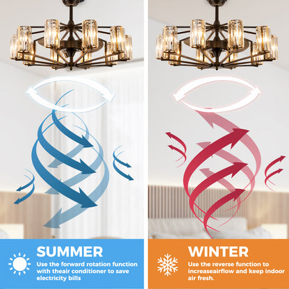 36 in 10-Light Modern Oiled Red Bronze Downrod Crystal Chandelier Ceiling Fan with Remote Control (without Bulbs)