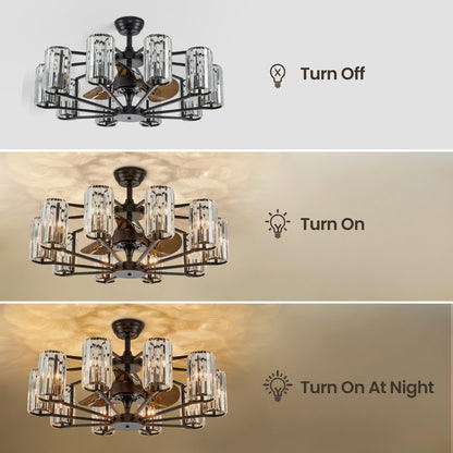 36 in 10-Light Modern Oiled Red Bronze Downrod Crystal Chandelier Ceiling Fan with Remote Control (without Bulbs)