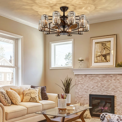 36 in 10-Light Modern Oiled Red Bronze Downrod Crystal Chandelier Ceiling Fan with Remote Control (without Bulbs)