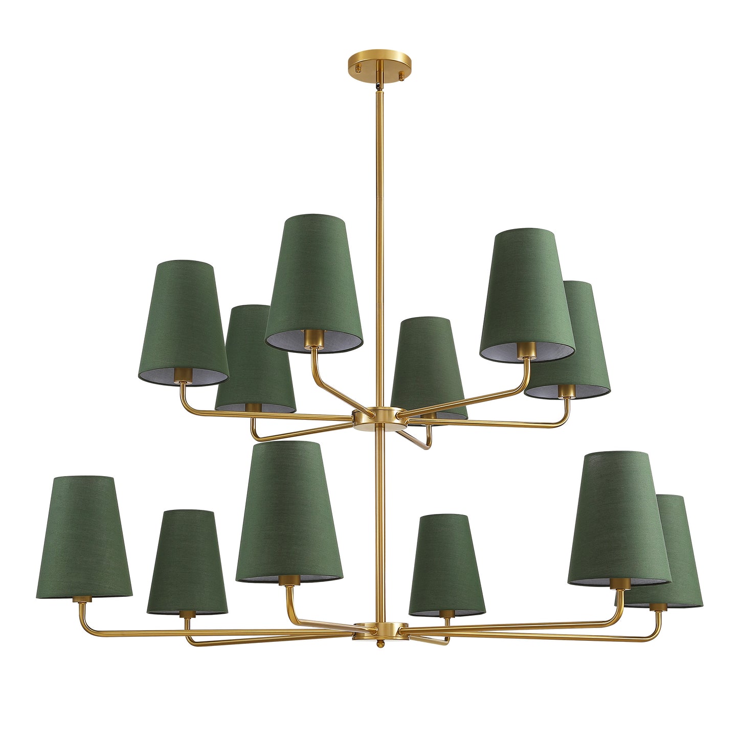 12-Light Dimmable Tiered Classic / Traditional Chandelier With Tapered Green Linen Fabric Shades