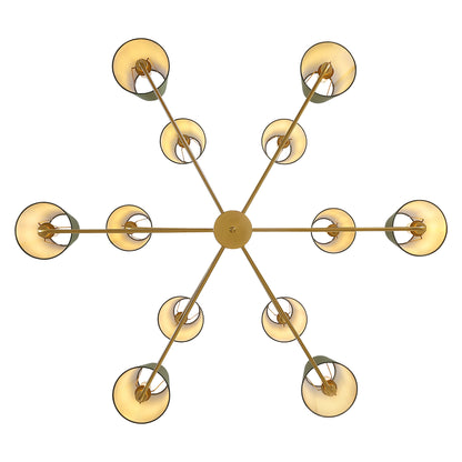 12-Light Dimmable Tiered Classic / Traditional Chandelier With Tapered Green Linen Fabric Shades