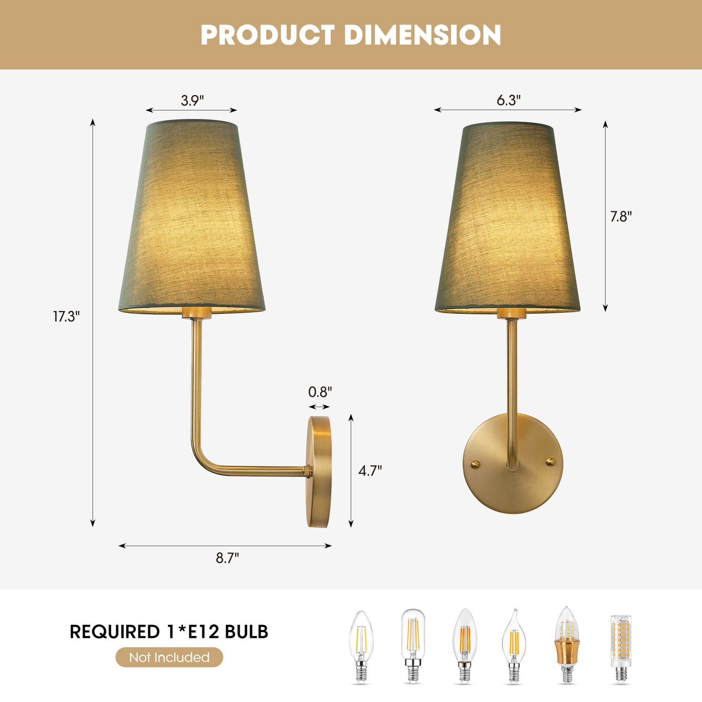 1 - Light Hardwired Dimmable Armed Sconce