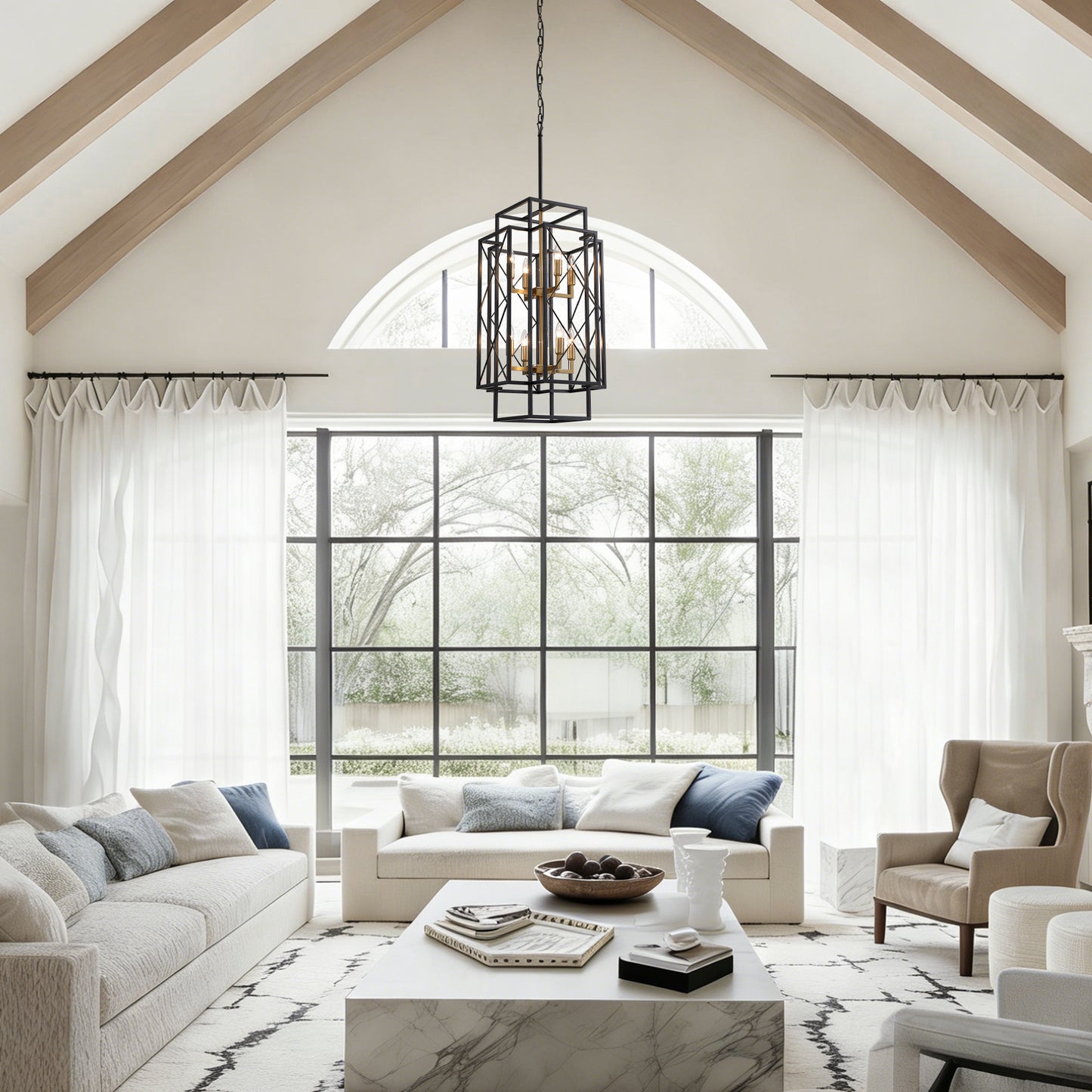 8-Light Black Basket Chandelier for Kitchen Island, living room, bedroom with no bulbs included
