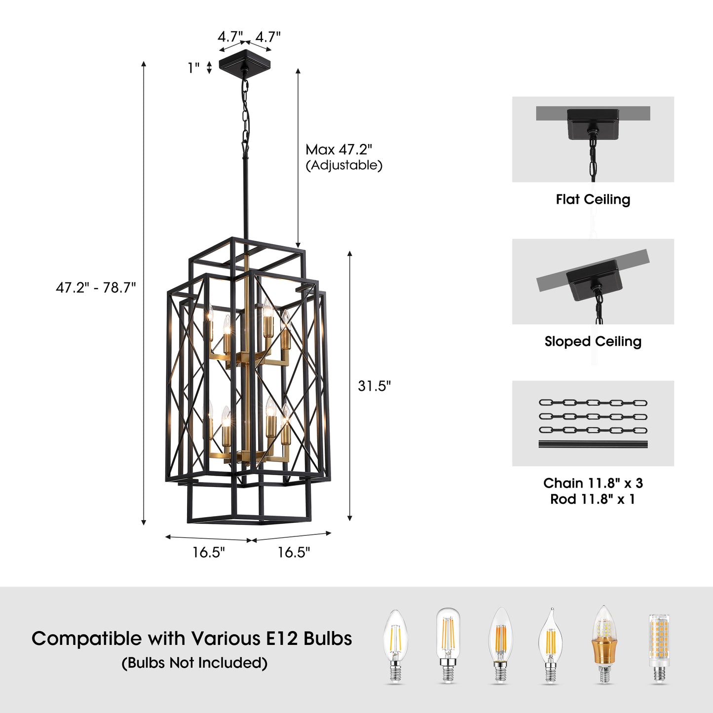 8-Light Black Basket Chandelier for Kitchen Island, living room, bedroom with no bulbs included