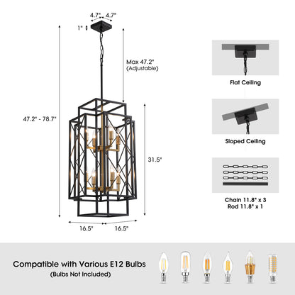 8-Light Black Basket Chandelier for Kitchen Island, living room, bedroom with no bulbs included