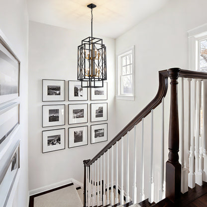 8-Light Black Basket Chandelier for Kitchen Island, living room, bedroom with no bulbs included