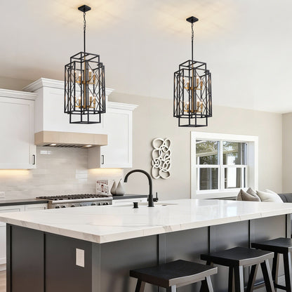 8-Light Black Basket Chandelier for Kitchen Island, living room, bedroom with no bulbs included