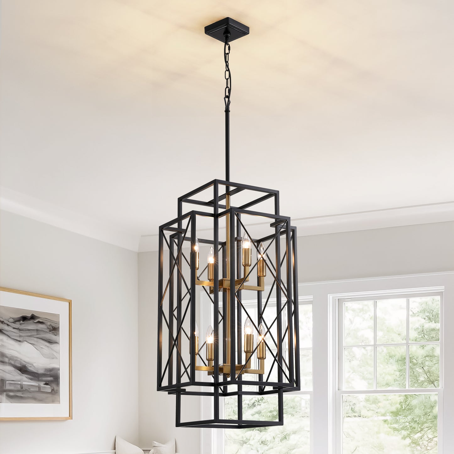 8-Light Black Basket Chandelier for Kitchen Island, living room, bedroom with no bulbs included