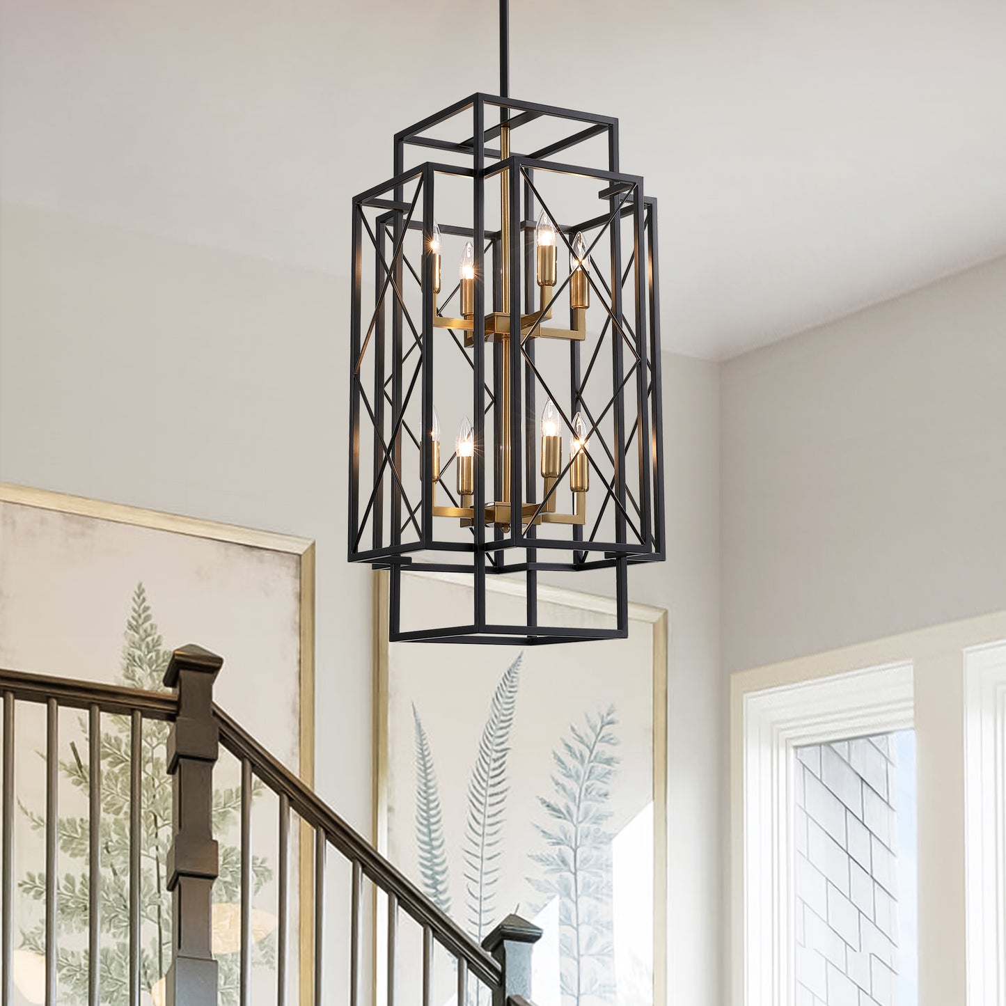 8-Light Black Basket Chandelier for Kitchen Island, living room, bedroom with no bulbs included