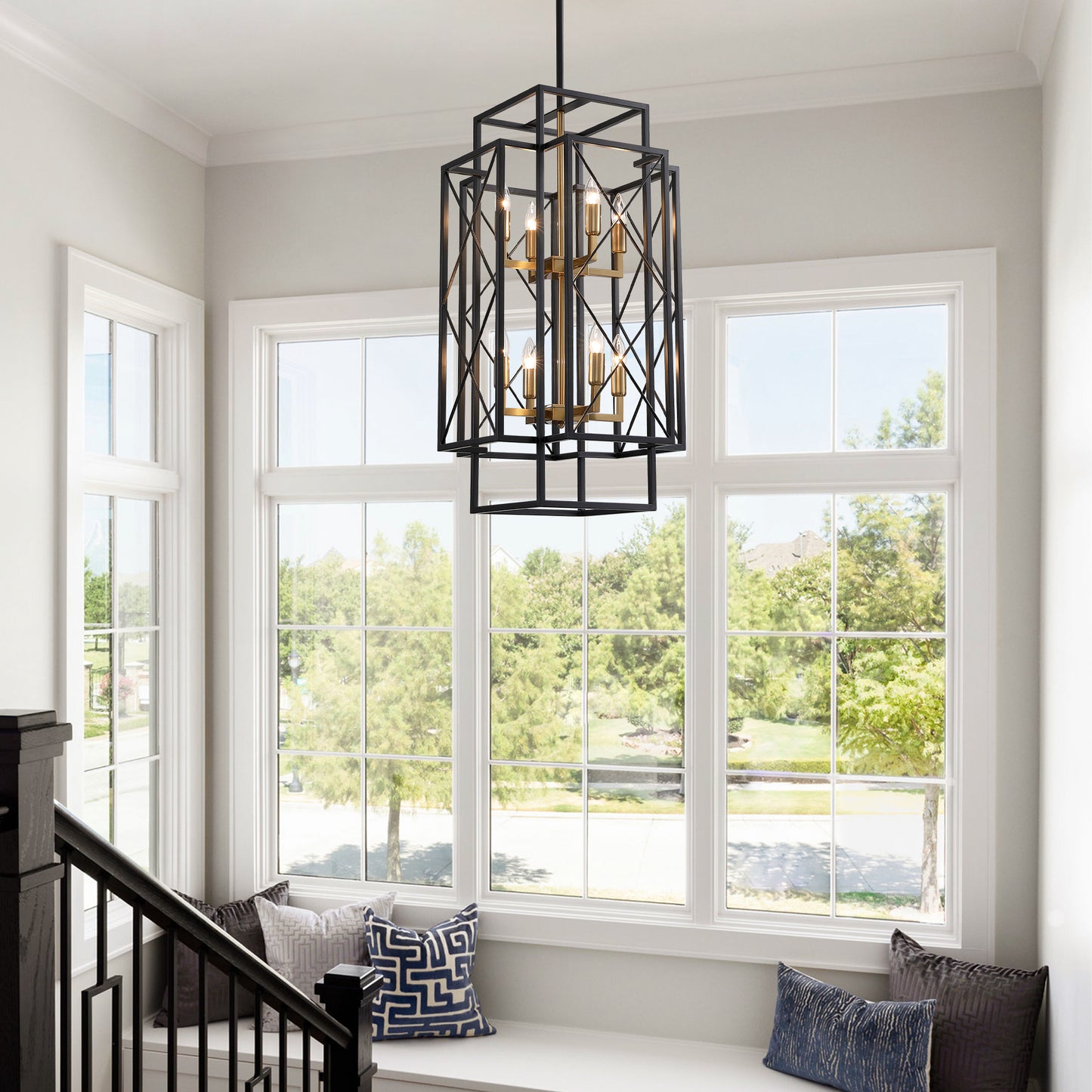 8-Light Black Basket Chandelier for Kitchen Island, living room, bedroom with no bulbs included