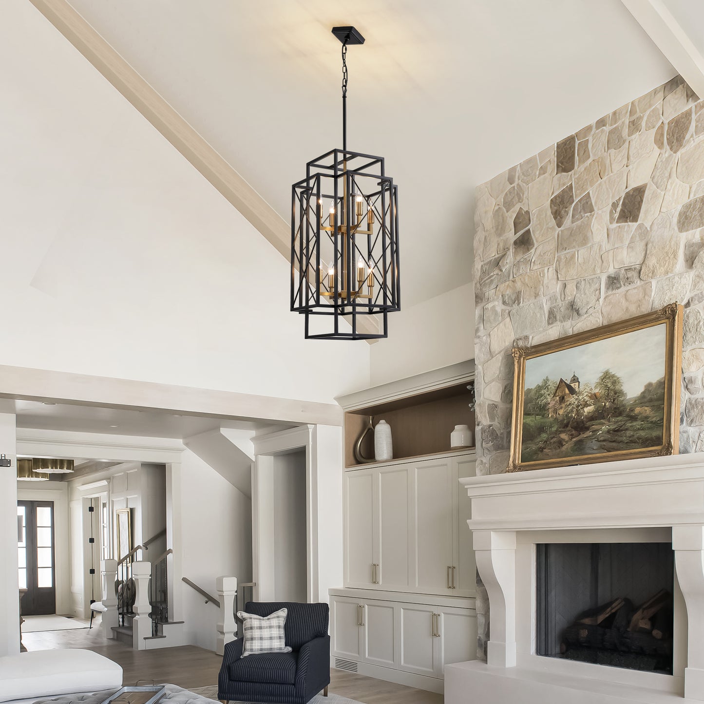 8-Light Black Basket Chandelier for Kitchen Island, living room, bedroom with no bulbs included