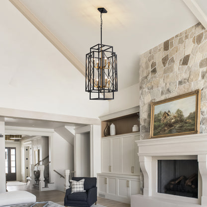 8-Light Black Basket Chandelier for Kitchen Island, living room, bedroom with no bulbs included