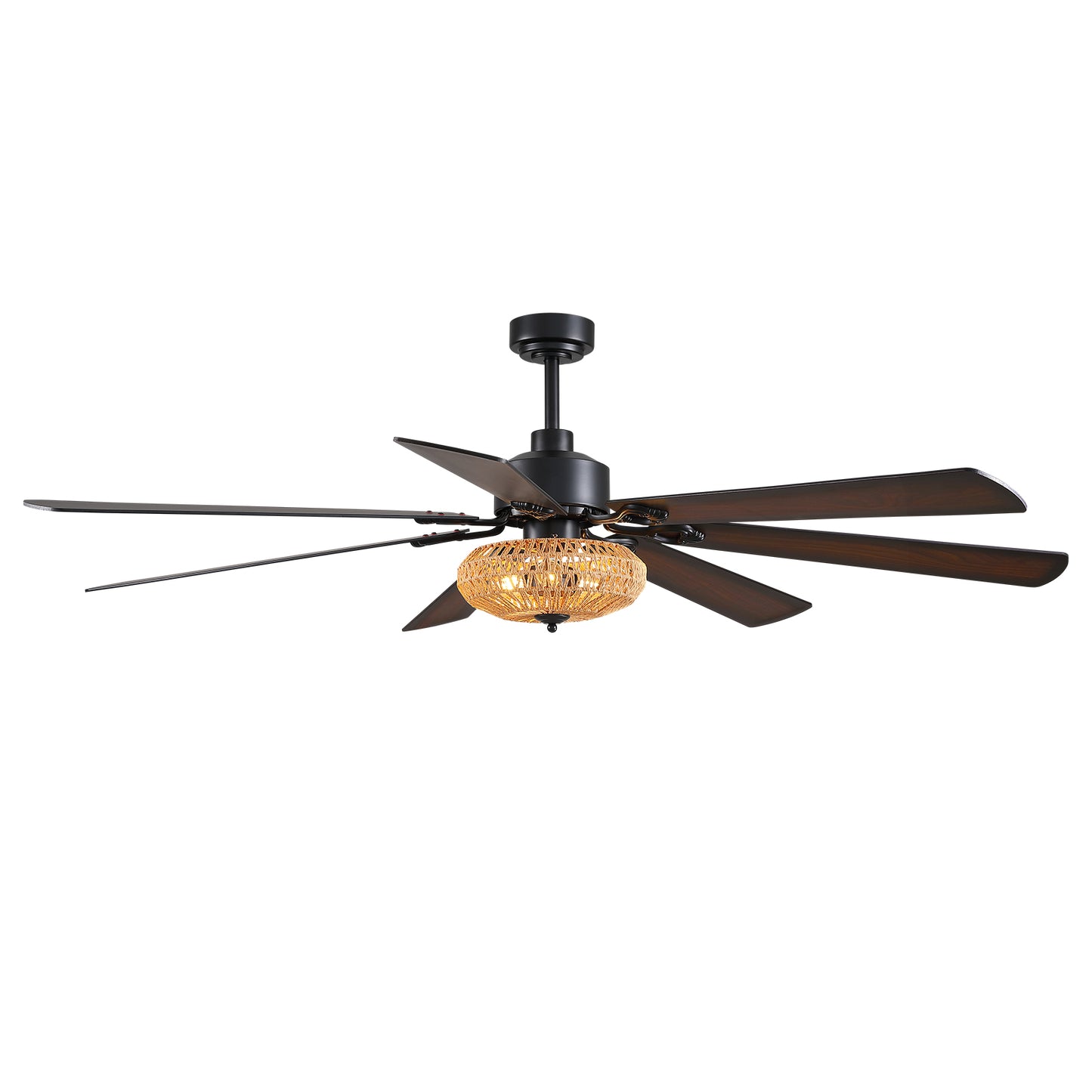 72 in Inch Boho Black Rattan Ceiling Fans with Lights and Remote Control, Farmhouse Caged Rattan Ceiling Fan for Dining Room, Bedroom, Living Room and Patio, Indoor/Outdoor