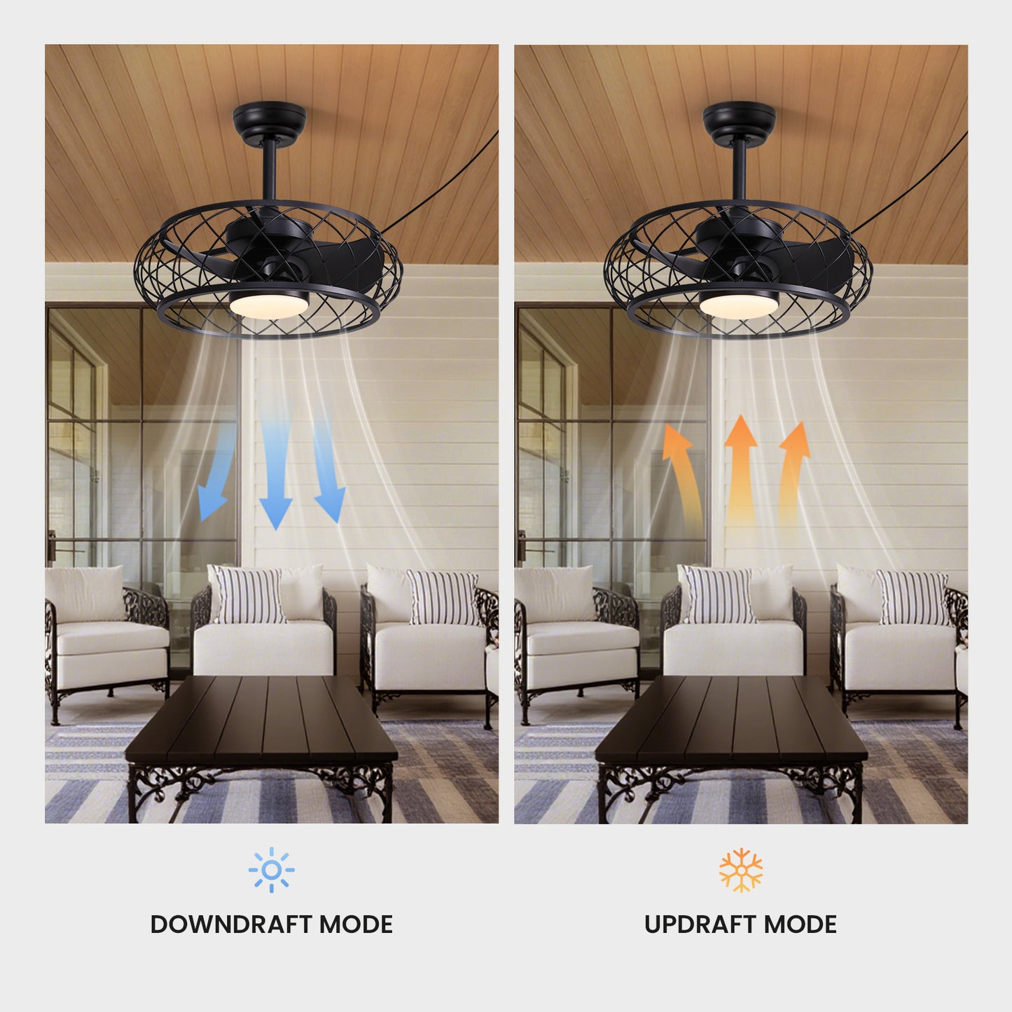 20in Indoor/Outdoor Black LED Waterproof Cage Ceiling Fan Light with Dimming and Timer (Includes Remote Control)