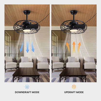 20in Indoor/Outdoor Black LED Waterproof Cage Ceiling Fan Light with Dimming and Timer (Includes Remote Control)