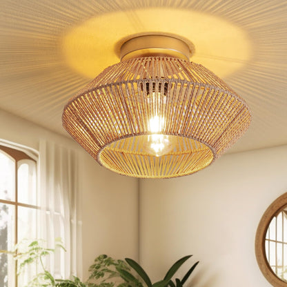 Boho Hand-Woven Rattan Flush Mount Ceiling Light - Gold