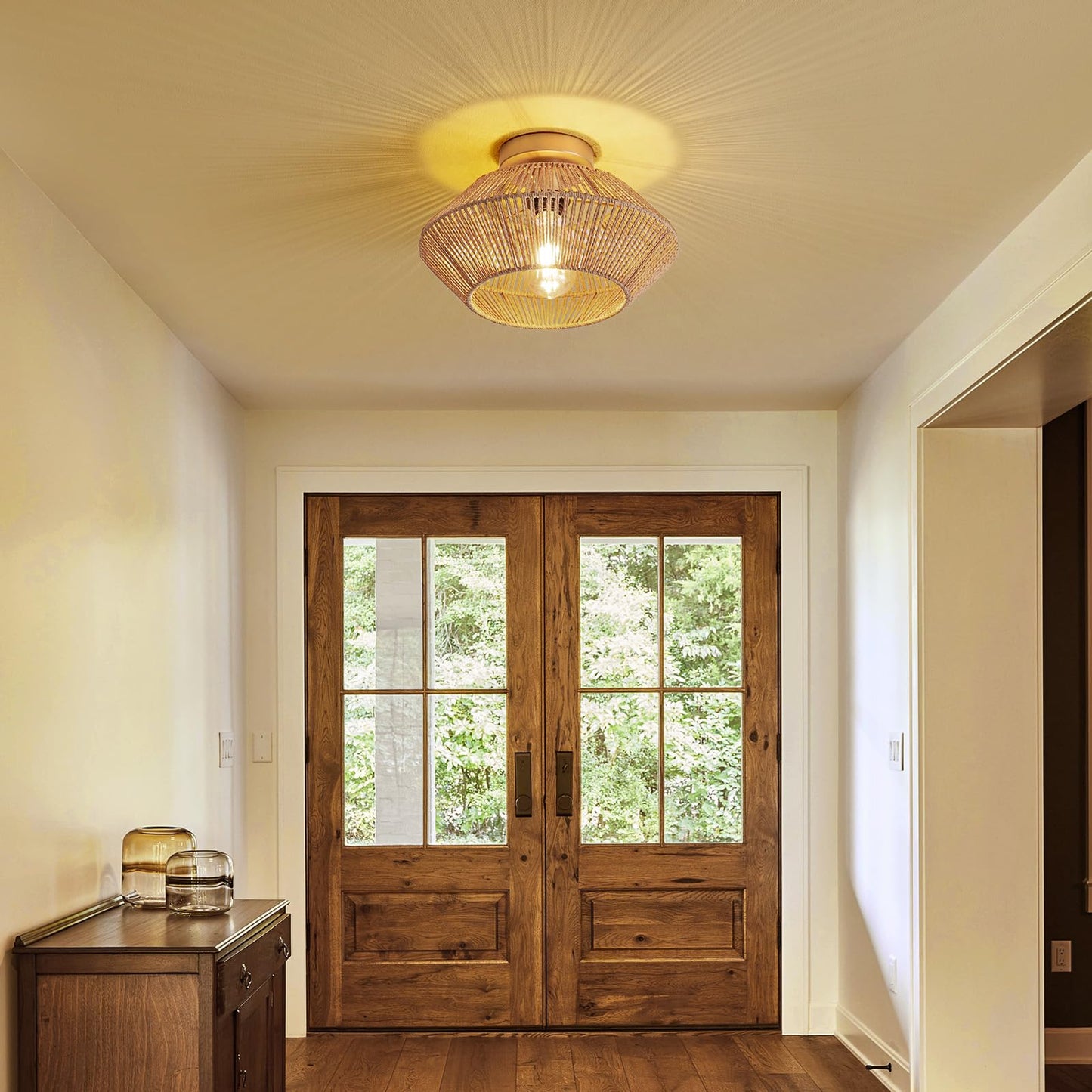 Boho Hand-Woven Rattan Flush Mount Ceiling Light - Gold