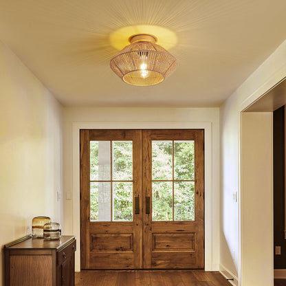 Boho Hand-Woven Rattan Flush Mount Ceiling Light - Gold