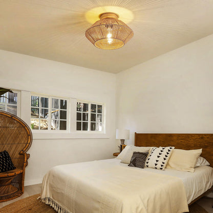 Boho Hand-Woven Rattan Flush Mount Ceiling Light - Gold