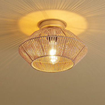Boho Hand-Woven Rattan Flush Mount Ceiling Light - Gold