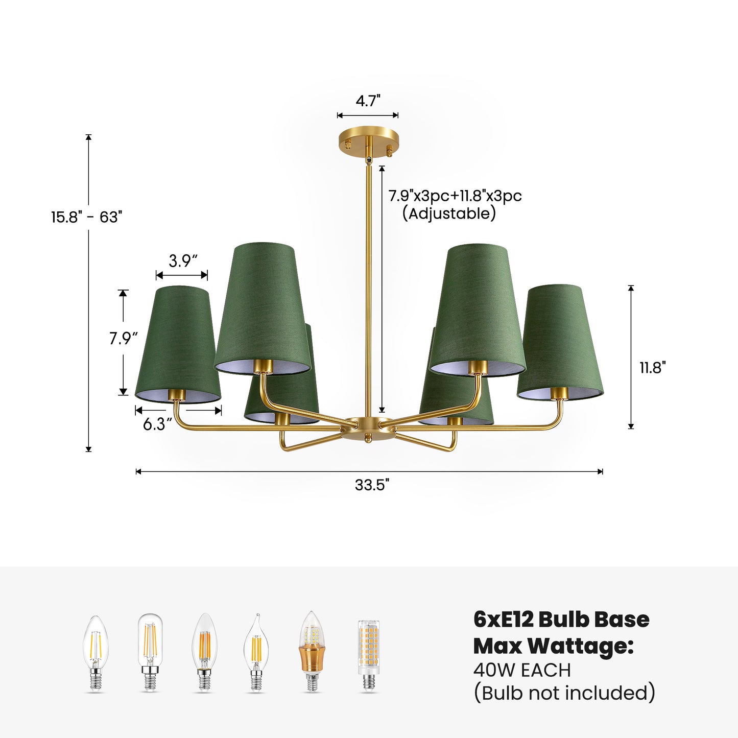 Tapered Green Linen Chandelier