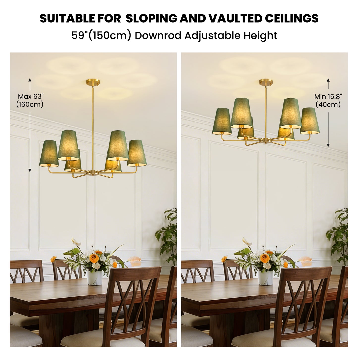 Tapered Green Linen Chandelier