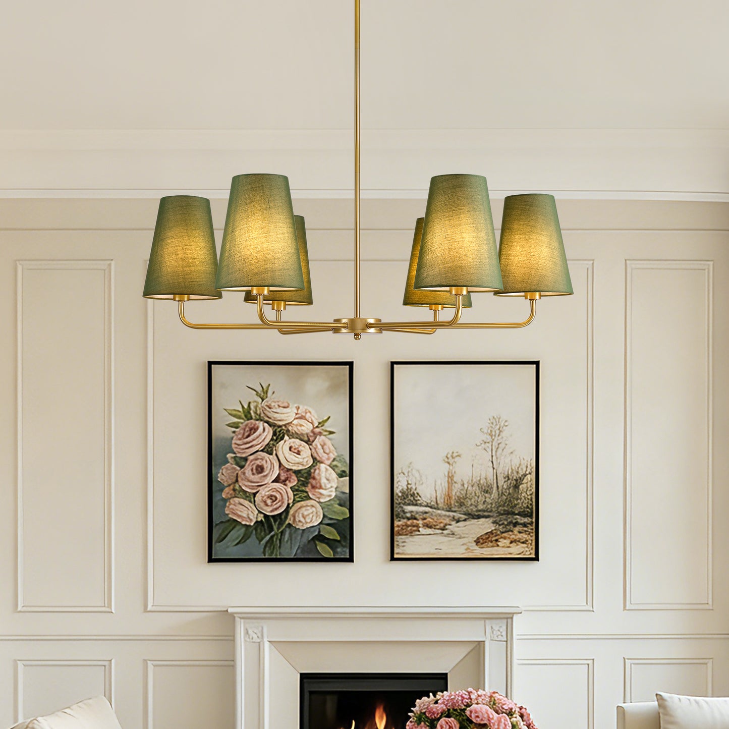 Tapered Green Linen Chandelier