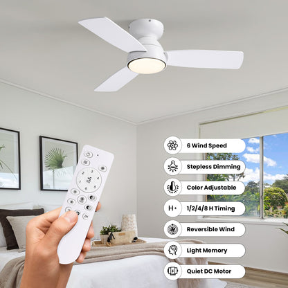 32 in. Integrated LED Standard Smart Indoor Modern Matte White Flush Mount Ceiling Fan with Remote & App Control