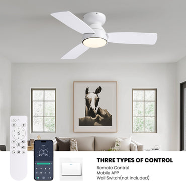 32 in. Integrated LED Standard Smart Indoor Modern Matte White Flush Mount Ceiling Fan with Remote & App Control