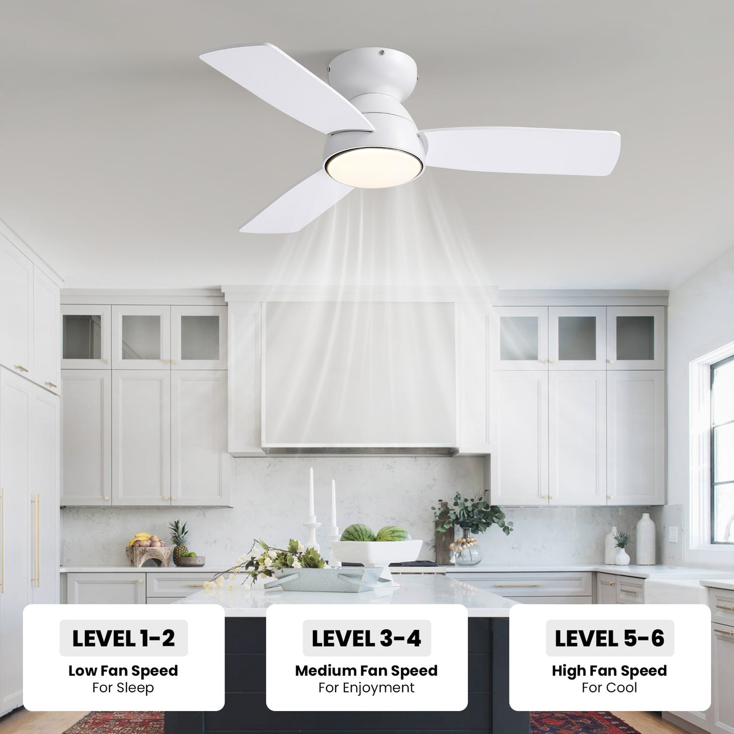 32 in. Integrated LED Standard Smart Indoor Modern Matte White Flush Mount Ceiling Fan with Remote & App Control