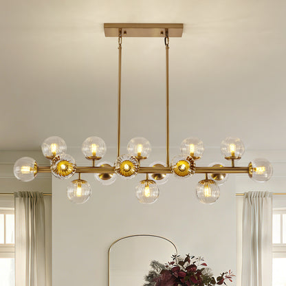 16 Lights Gold Rectangle Chandelier with Clear Glass Globes for Kitchen Island(No Bulbs Included)