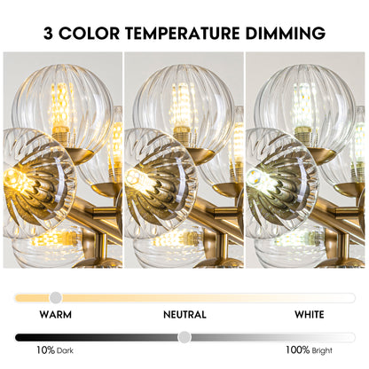 16 Lights Gold Rectangle Chandelier with Clear Glass Globes for Kitchen Island(No Bulbs Included)