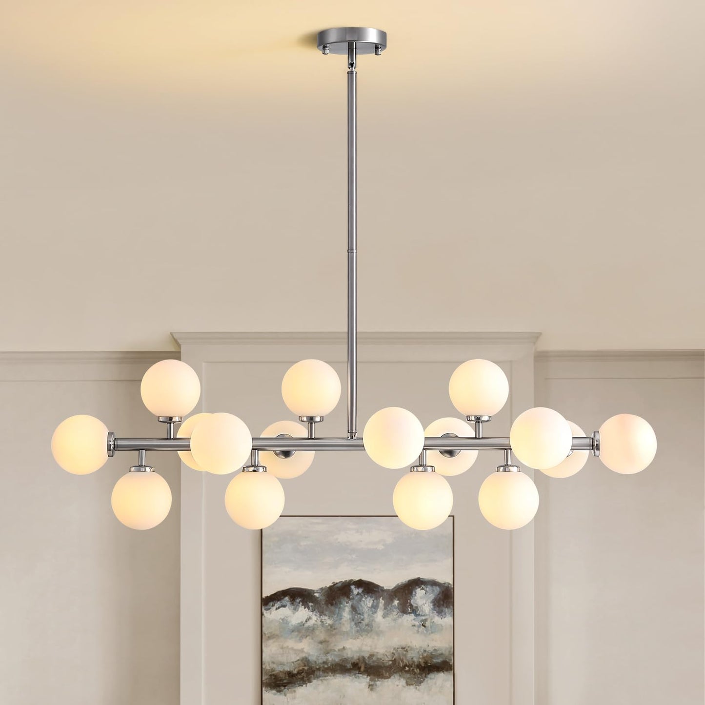 16 Lights Modern Pendant Light Glass Globe Linear Chandelier Light Fixture for Kitchen Island