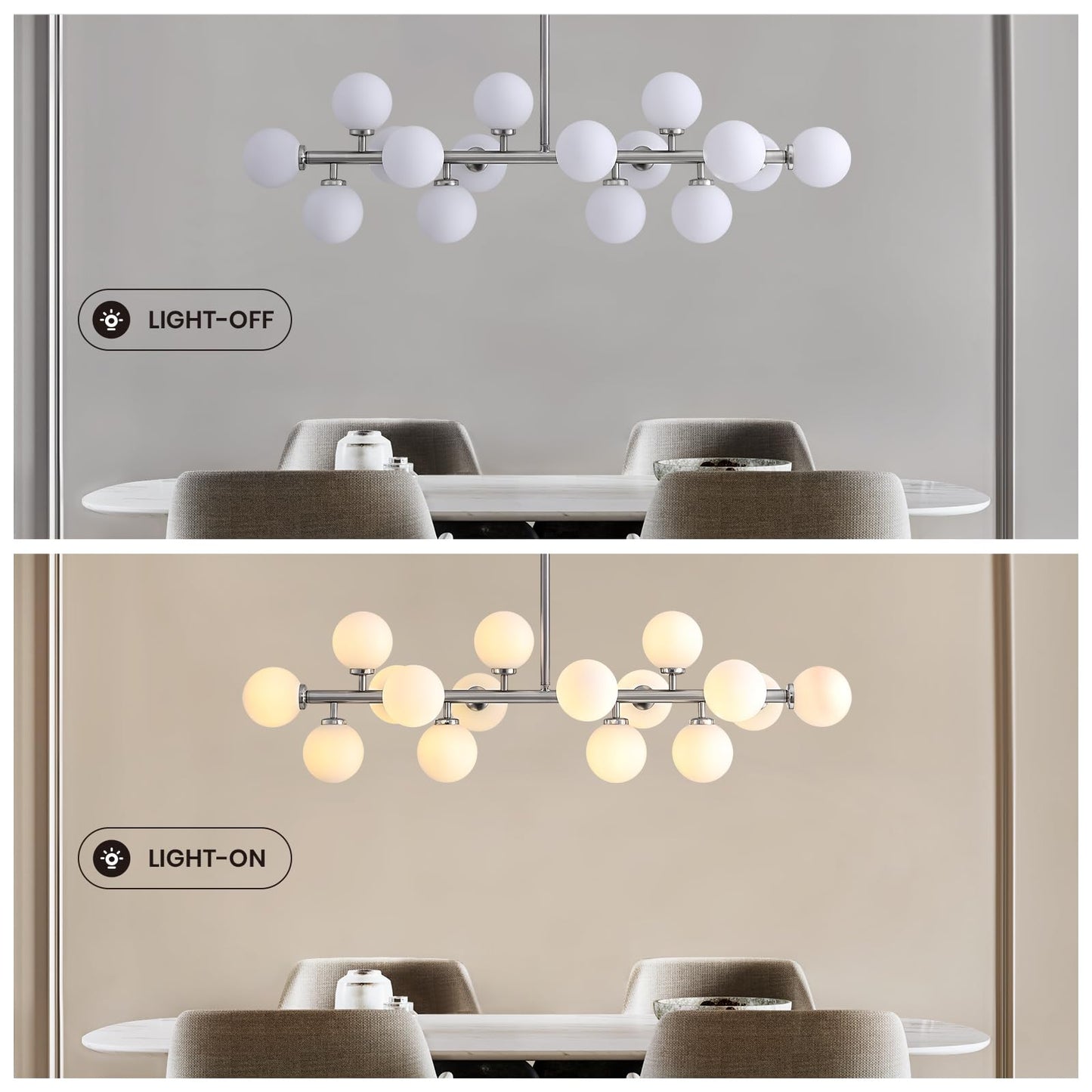 16 Lights Modern Pendant Light Glass Globe Linear Chandelier Light Fixture for Kitchen Island