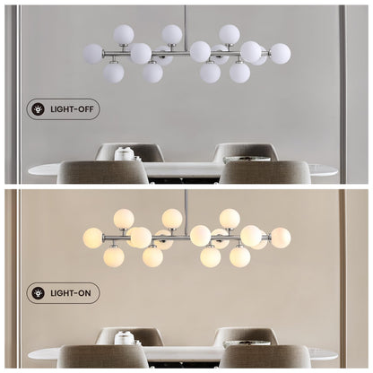 16 Lights Modern Pendant Light Glass Globe Linear Chandelier Light Fixture for Kitchen Island