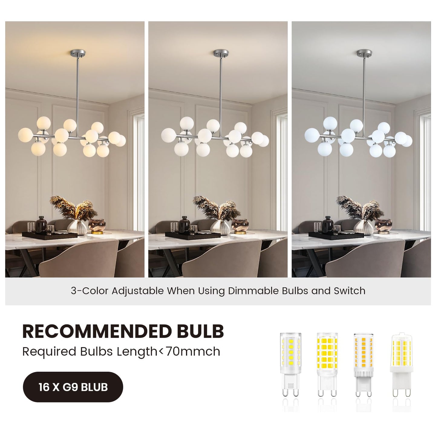 16 Lights Modern Pendant Light Glass Globe Linear Chandelier Light Fixture for Kitchen Island