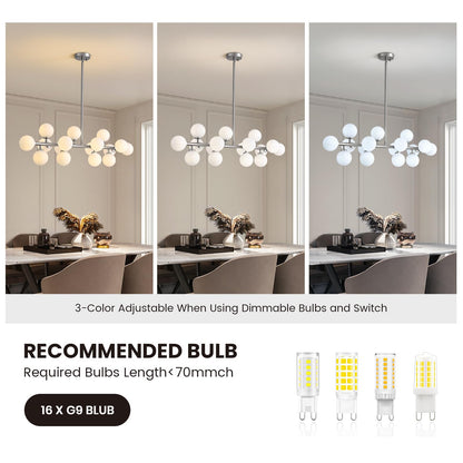 16 Lights Modern Pendant Light Glass Globe Linear Chandelier Light Fixture for Kitchen Island