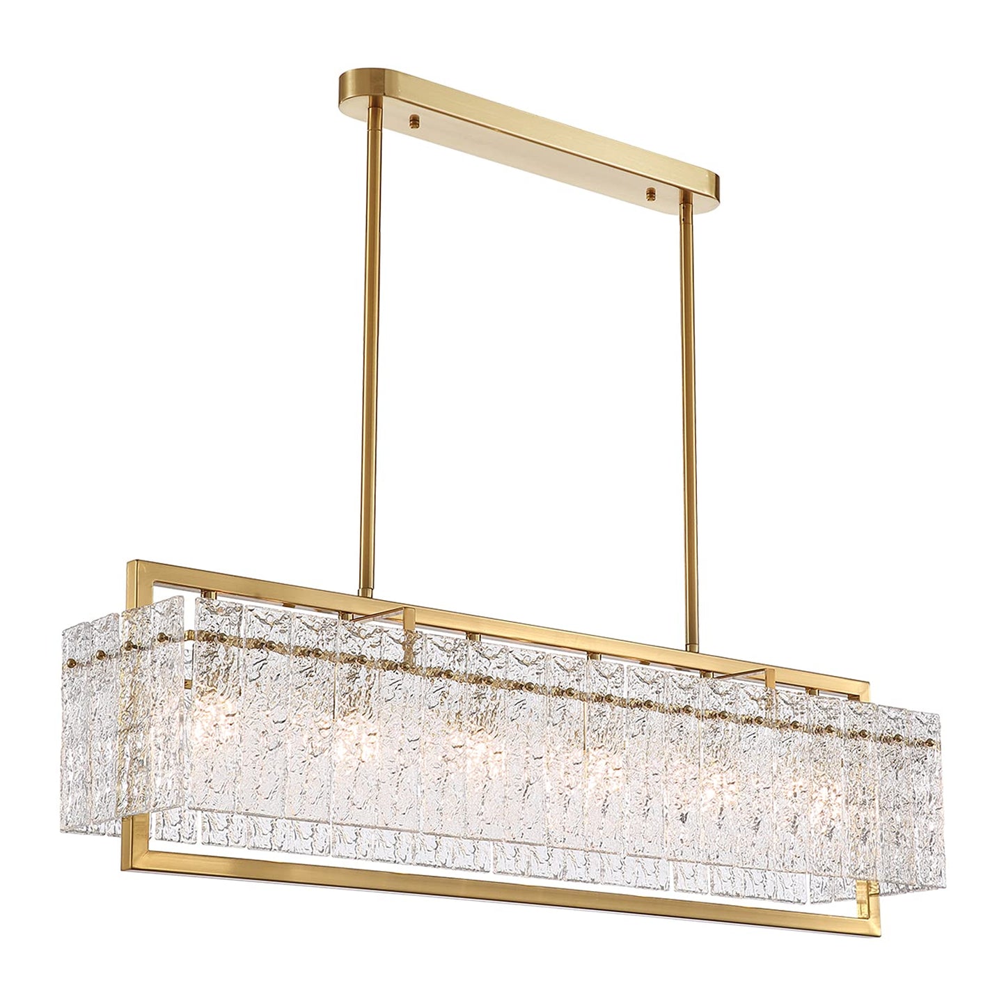 41 in. Modern 6-Light Gold Rectangle Ripple Glass Linear Chandelier Adjustable Height for Dining Room No Bulbs Included